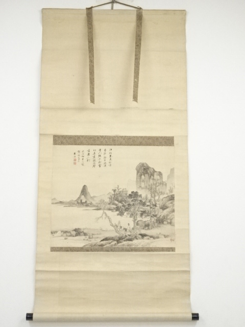 JAPANESE HANGING SCROLL / HAND PAINTED / SCENERY / BY SHUNKIN URAKAMI (1838)